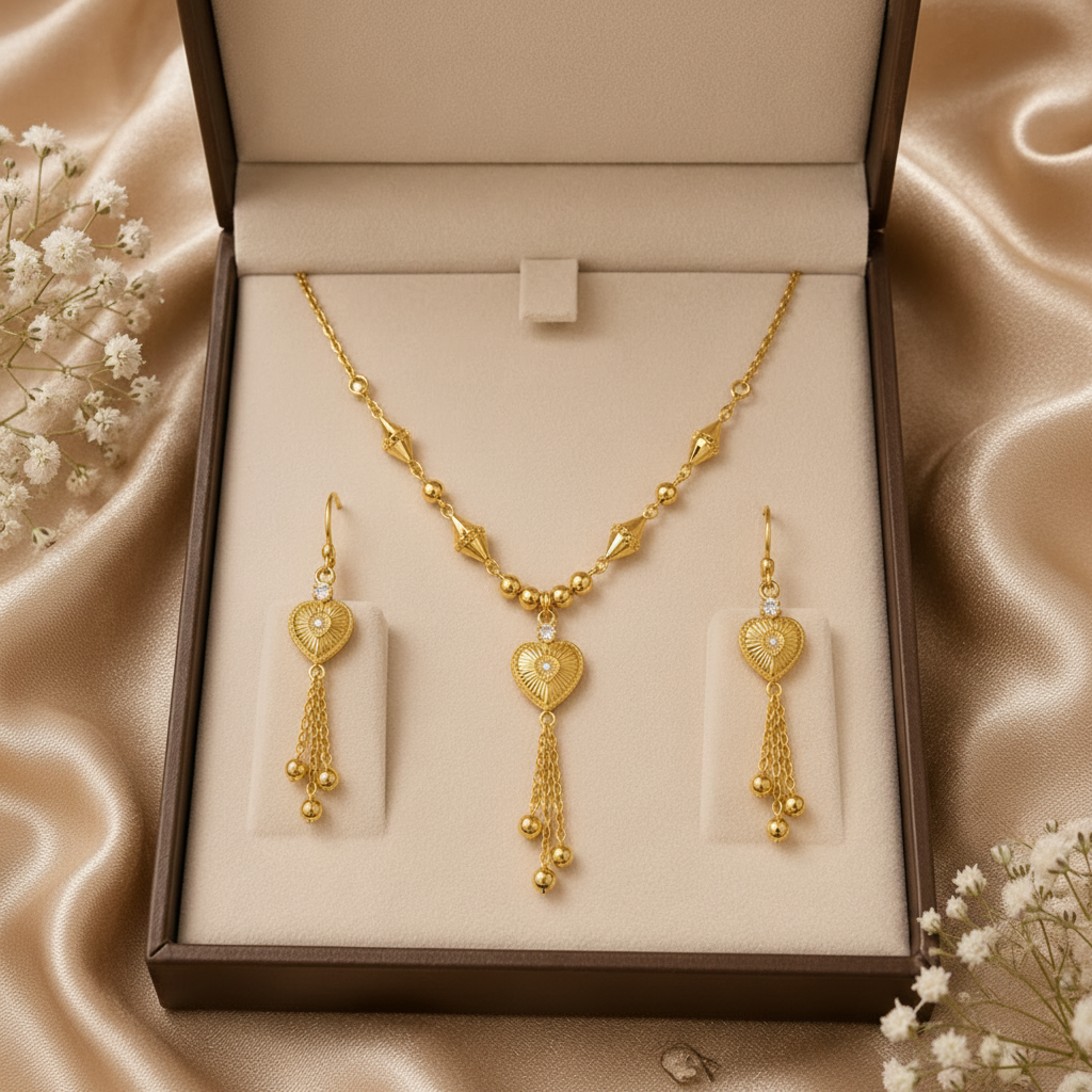 Elegant Heart Tassel Necklace Set