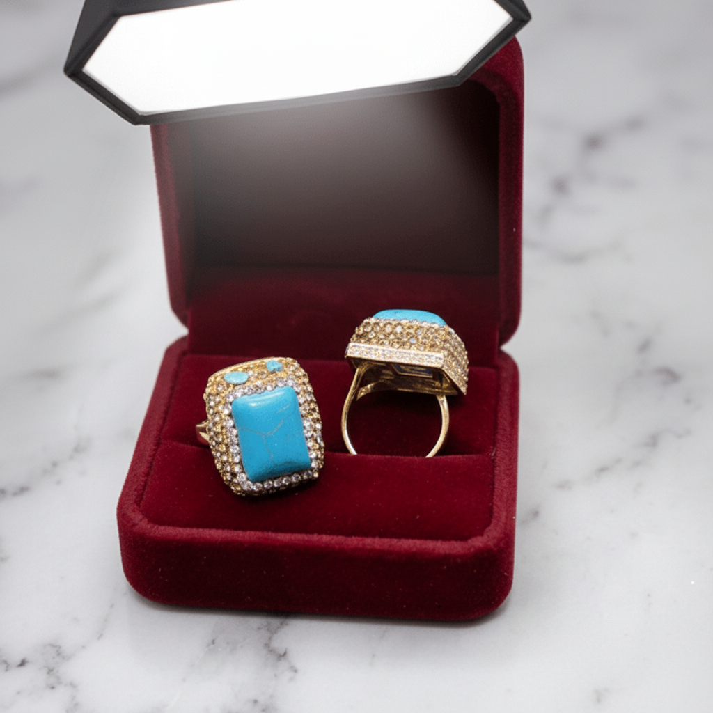 Turquoise Square Crystal Statement Ring